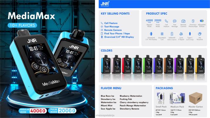 JNR MediaMax 40k pufs maiami piparmētra 62FT19 Jnr Vape Nicotine